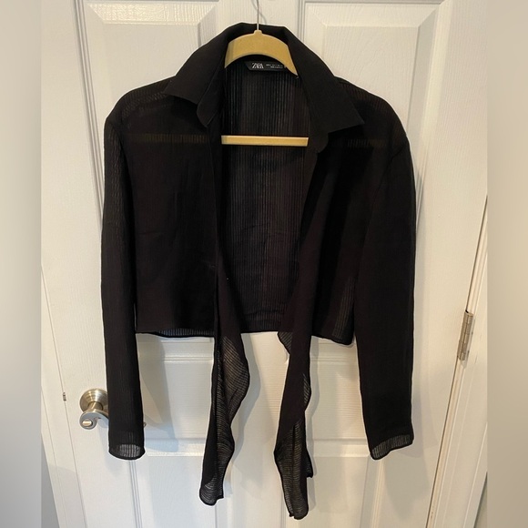 Zara Long Sleeve Front Tie Shirt - Picture 2 of 5